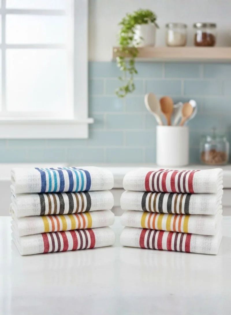1Chase Honey Comb Stripe Kitchen Towel Pack of 8 (38 x 64 CM)