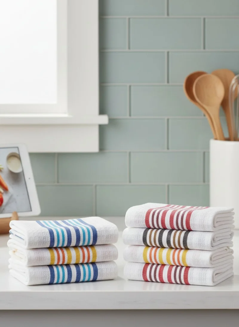 1 تشيس منشفة مطبخ بنقشة خلية النحل 8 قطع (38 × 64 سم)