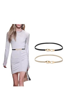 Belts for Women, Stretchy Skinny Waist Belt, Fashion Stretchy Waistband with Buckle Elastic Belt for Dresses Coat Jeans, 2 Pcs, Black and White