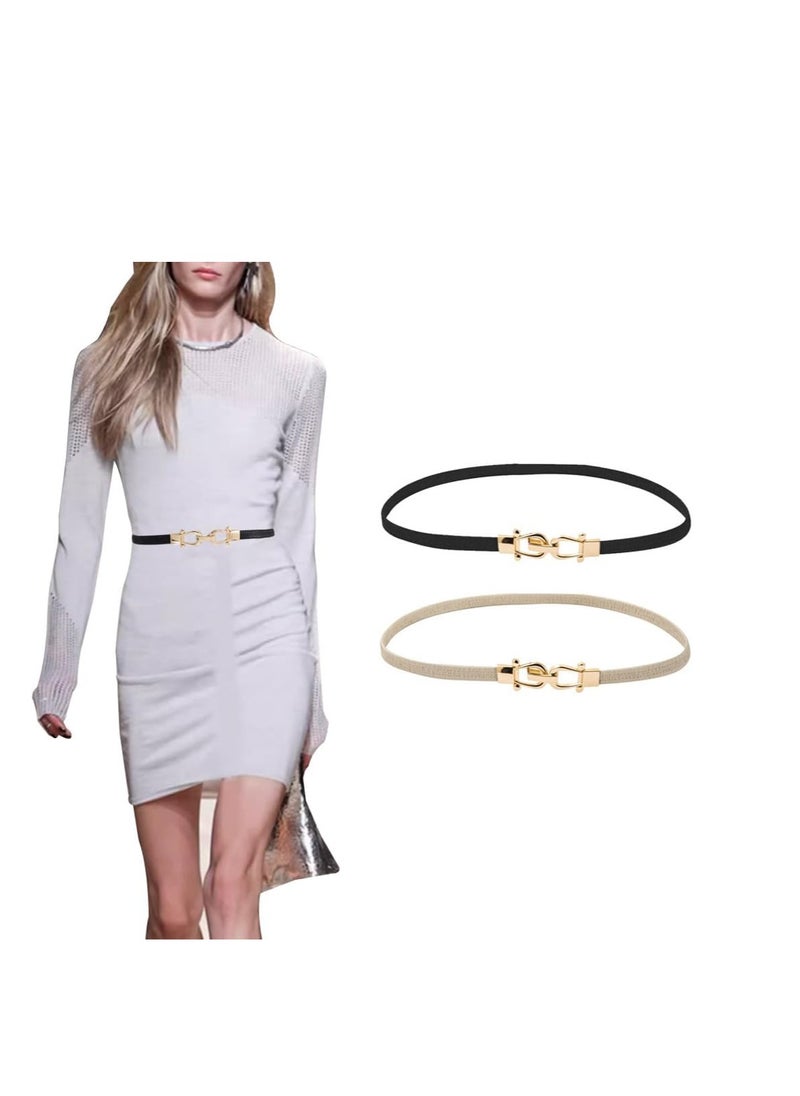 SYOSI - Belts for Women, Stretchy Skinny Waist Belt, Fashion Stretchy Waistband with Buckle Elastic Belt for Dresses Coat Jeans, 2 Pcs, Black and White - Image 1