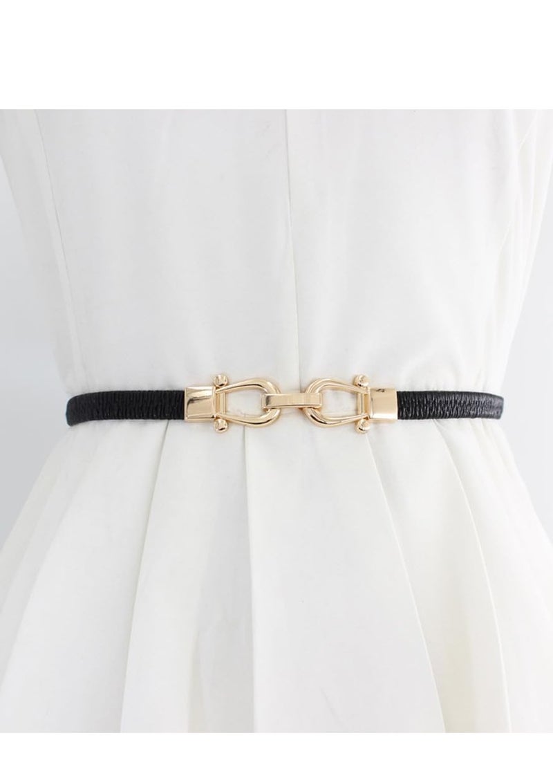SYOSI - Belts for Women, Stretchy Skinny Waist Belt, Fashion Stretchy Waistband with Buckle Elastic Belt for Dresses Coat Jeans, 2 Pcs, Black and White - Image 1