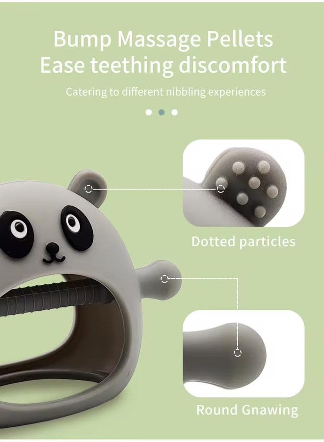 Rukan Baby Teether Toy - Never Drop Silicone Teether Mitten 6 to 12 Months Soft Toys Soothers & Baby Accessories, Attachable Links for Stroller, Crib, Tilasmi Moti for Teething BPA-Free (Grey) Panda - Image 4