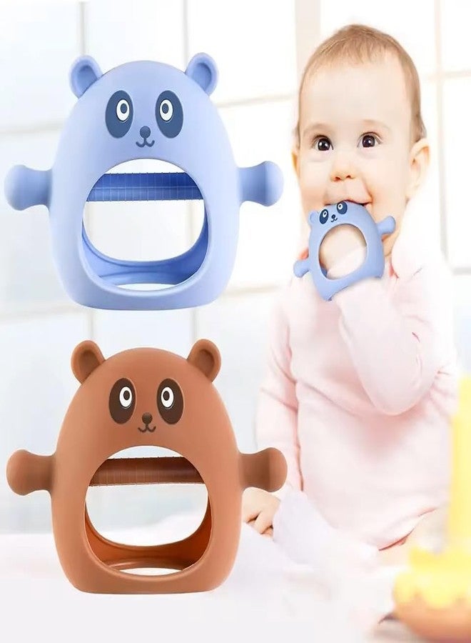 Rukan Baby Teether Toy - Never Drop Silicone Teether Mitten 6 to 12 Months Soft Toys Soothers & Baby Accessories, Attachable Links for Stroller, Crib, Tilasmi Moti for Teething BPA-Free (Grey) Panda - Image 2