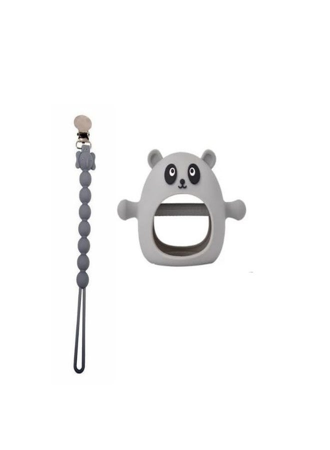 Rukan Baby Teether Toy - Never Drop Silicone Teether Mitten 6 to 12 Months Soft Toys Soothers & Baby Accessories, Attachable Links for Stroller, Crib, Tilasmi Moti for Teething BPA-Free (Grey) Panda - Image 1