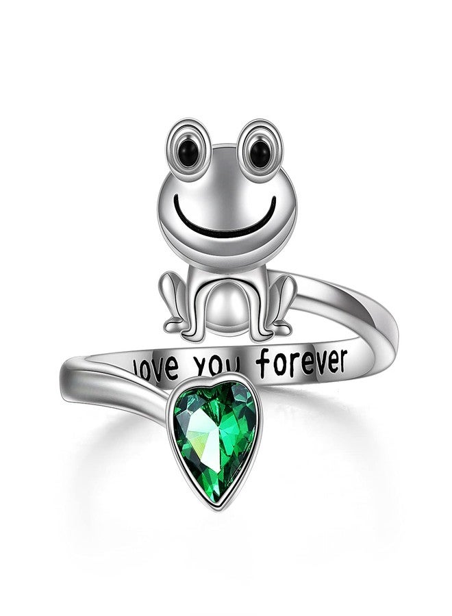 POPLYKE Frog Rings for Women Sterling Silver Frog Hold Green Heart CZ Rings Frog Jewelry (green) - Image 1