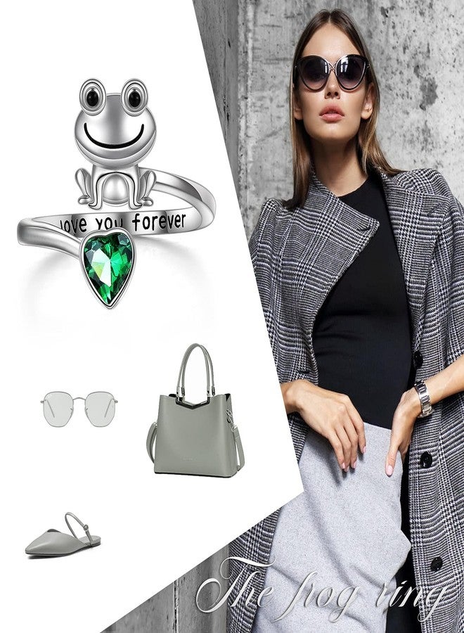 POPLYKE Frog Rings for Women Sterling Silver Frog Hold Green Heart CZ Rings Frog Jewelry (green) - Image 5