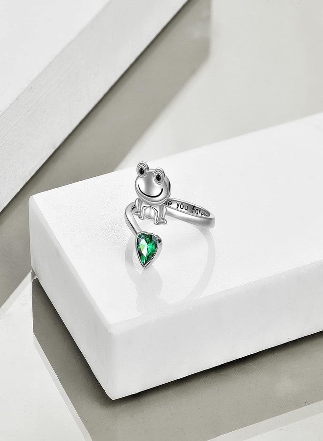 POPLYKE Frog Rings for Women Sterling Silver Frog Hold Green Heart CZ Rings Frog Jewelry (green) - Image 4