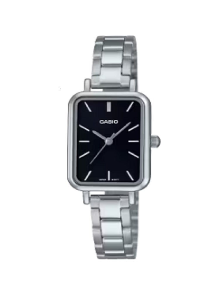 كاسيو ساعة كاسيو النسائية الكلاسيكية التناظرية | ميناء أسود وسوار من الفولاذ المقاوم للصدأ | ساعة كوارتز بسيطة | أنيقة، متينة، ومقاومة للماء - Image 1