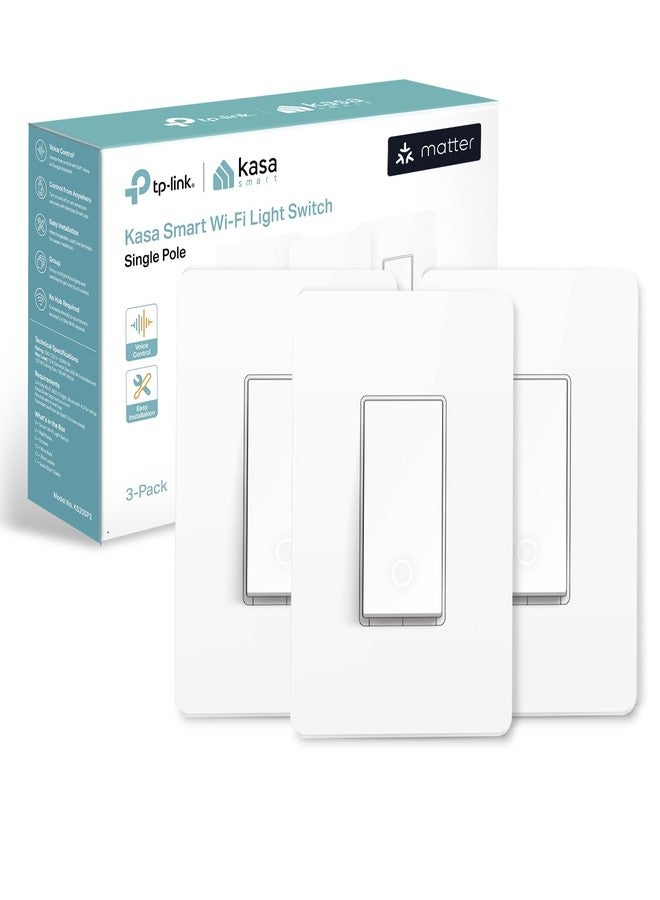 Kasa Smart مفتاح إضاءة ذكي كاسا ماثر: تحكم صوتي مع سيري، أليكسا وجوجل أسيستانت، معتمد من UL، مؤقت وجدول زمني، تركيب سهل مع إرشادات، يتطلب سلك محايد، قطب واحد، 2.4GHz واي فاي، عبوة من 3 قطع - Image 1