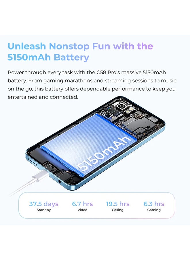 أوكيتل جوال C58 PRO ثنائي الشريحة بذاكرة رام 6+18 جيجابايت وذاكرة داخلية 256 جيجابايت لون ازرق يدعم 4G LTE - إصدار الشرق الأوسط - Image 5
