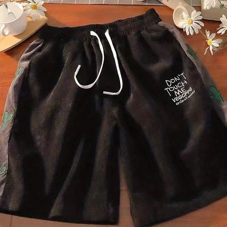 Trendy Cactus Corduroy Shorts Unisex Summer 9002-Black  - Image 3