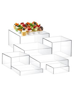 Rose 7 Pcs Acrylic Display Box Acrylic Cube 5 Sided Acrylic Box with Hollow Bottom Food Risers for Buffet Table Nesting Acrylic Stands for Display Storage, Square, 7 Size (Clear)  - Image 1