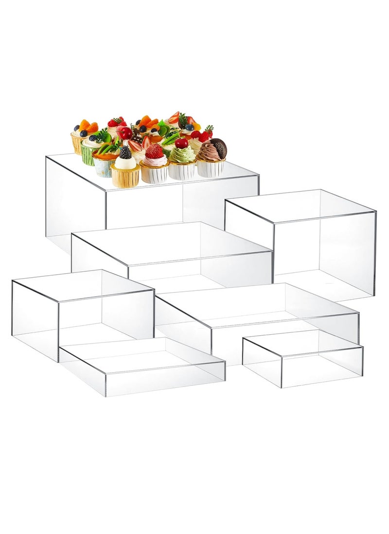 Rose - 7 Pcs Acrylic Display Box Acrylic Cube 5 Sided Acrylic Box with Hollow Bottom Food Risers for Buffet Table Nesting Acrylic Stands for Display Storage, Square, 7 Size (Clear) - Image 1