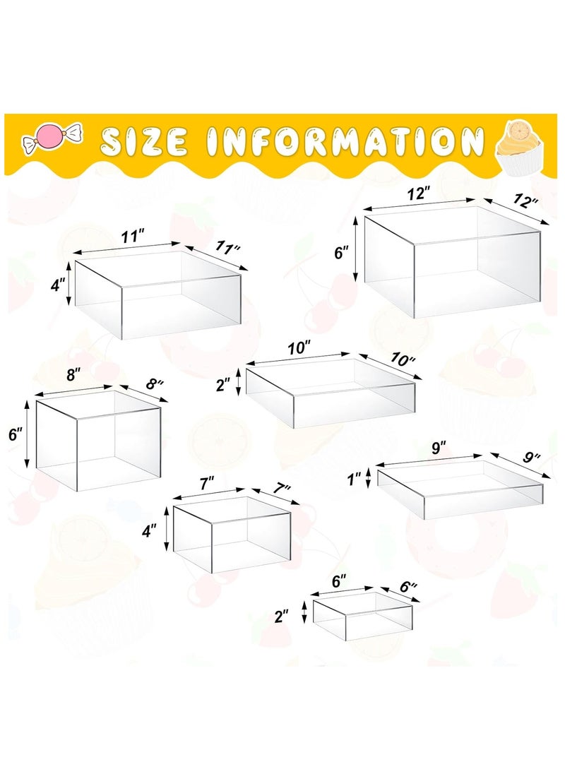 Rose - 7 Pcs Acrylic Display Box Acrylic Cube 5 Sided Acrylic Box with Hollow Bottom Food Risers for Buffet Table Nesting Acrylic Stands for Display Storage, Square, 7 Size (Clear) - Image 1