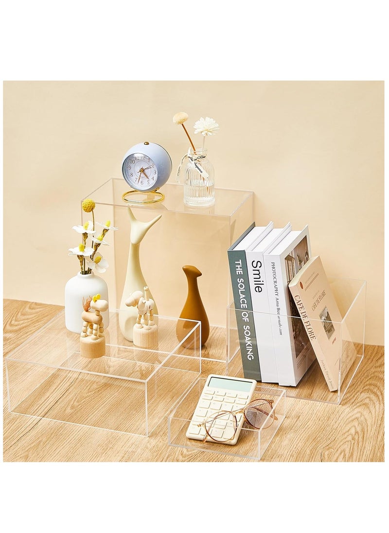 Rose - 7 Pcs Acrylic Display Box Acrylic Cube 5 Sided Acrylic Box with Hollow Bottom Food Risers for Buffet Table Nesting Acrylic Stands for Display Storage, Square, 7 Size (Clear) - Image 1