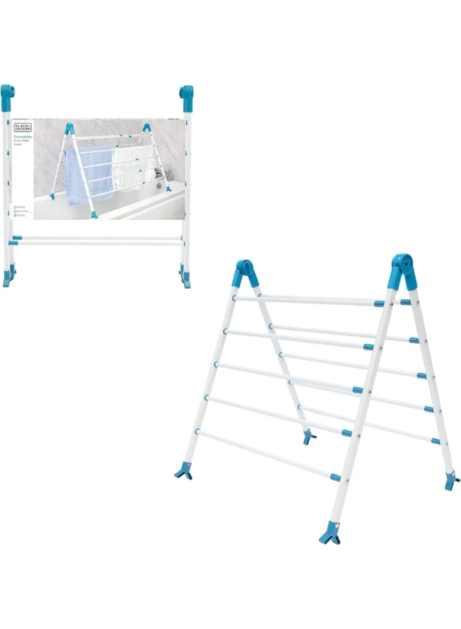 BLACK+DECKER Extendable Over Bath Clothes Drying Rack White and Aqua 66.5 x 62 x 10 cm 63229