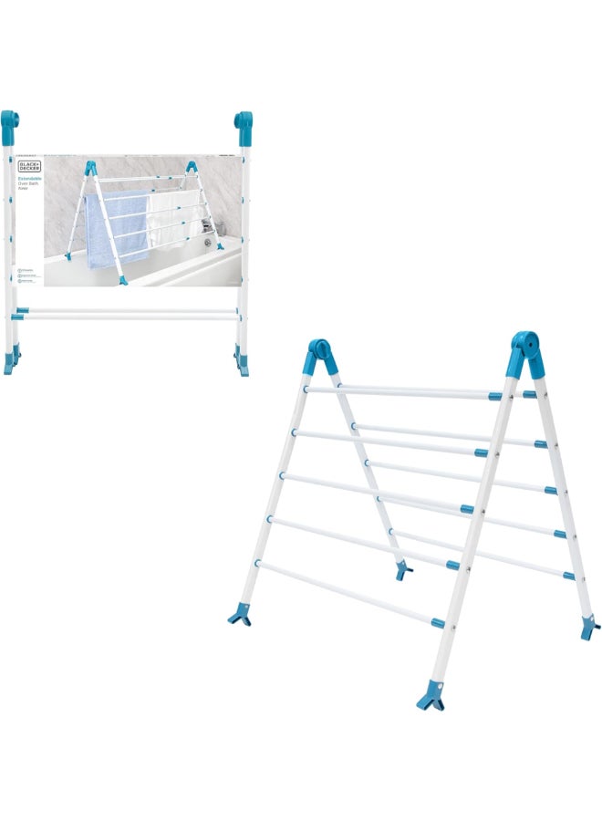 BLACK+DECKER Extendable Over Bath Clothes Drying Rack White and Aqua 66.5 x 62 x 10 cm 63229 - Image 1