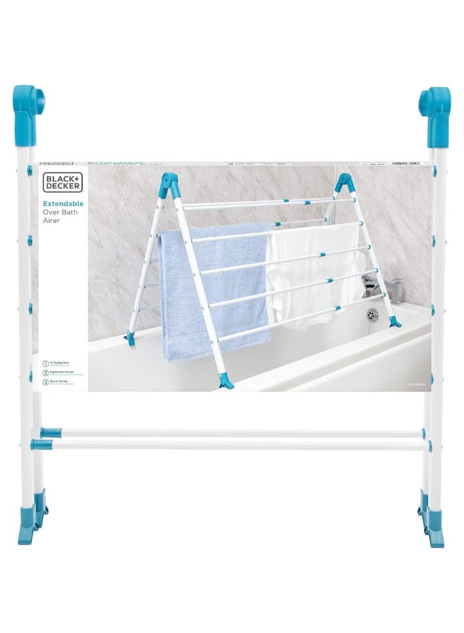 BLACK+DECKER Extendable Over Bath Clothes Drying Rack White and Aqua 66.5 x 62 x 10 cm 63229 - Image 4