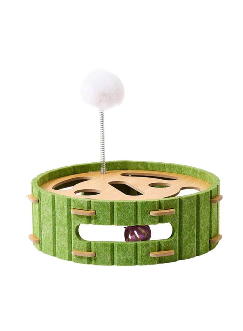 Interactive Cat Toy with Spring Pom Pom & Rolling Ball - Felt & Wood Circular Puzzle Play Toy for Indoor Cats to Relieve Boredom & Exercise - Image 1