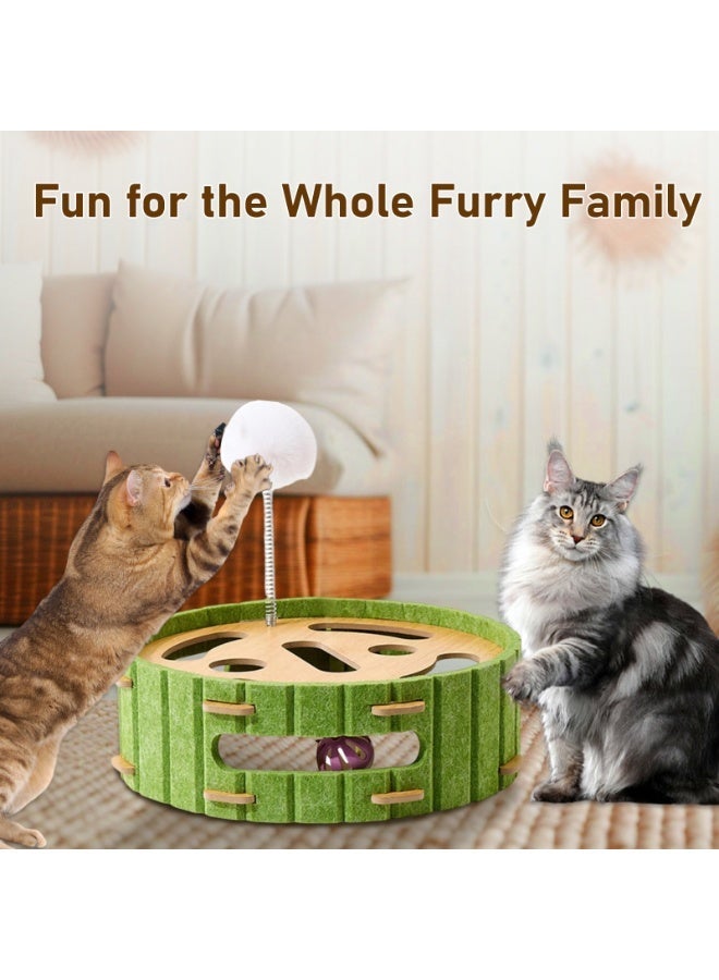 Interactive Cat Toy with Spring Pom Pom & Rolling Ball - Felt & Wood Circular Puzzle Play Toy for Indoor Cats to Relieve Boredom & Exercise - Image 5