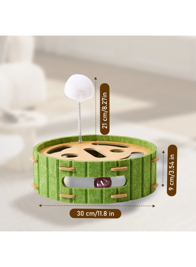 Interactive Cat Toy with Spring Pom Pom & Rolling Ball - Felt & Wood Circular Puzzle Play Toy for Indoor Cats to Relieve Boredom & Exercise - Image 2