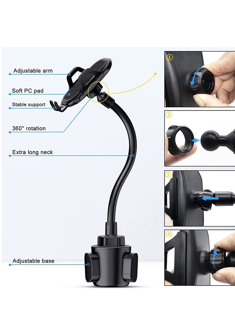 ELTRAZONE - Cup Phone Holder for Car, Freely Adjustable Base, Mobile Phone Holder With Flexible Gooseneck, Universal Compatible With iPhone 11 Pro XS Max XR X 8, Samsung Galaxy S10 Plus S9 S8 S7 Note 10 - Image 1
