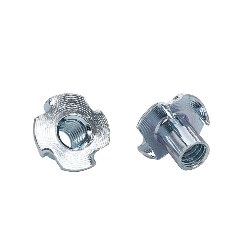 binifiMux 100pcs 1420 x 516 Imperial 4 Pronged Tee Nuts Carbon Steel T Nuts Zinc Plated for Wood Furniture Cabinetry Rock Climbing Holds