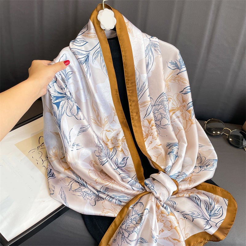 Artificial silk scarf new autumn and winter elegant silk scarf large size travel photography sunscreen shawl women''s scarf wholesale - Image 2