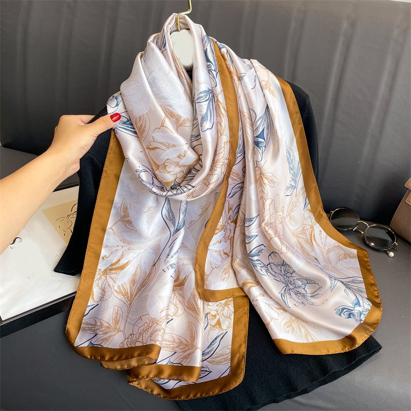 Artificial silk scarf new autumn and winter elegant silk scarf large size travel photography sunscreen shawl women''s scarf wholesale - Image 3