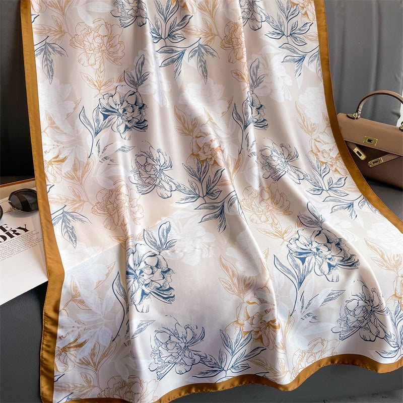 Artificial silk scarf new autumn and winter elegant silk scarf large size travel photography sunscreen shawl women''s scarf wholesale - Image 4