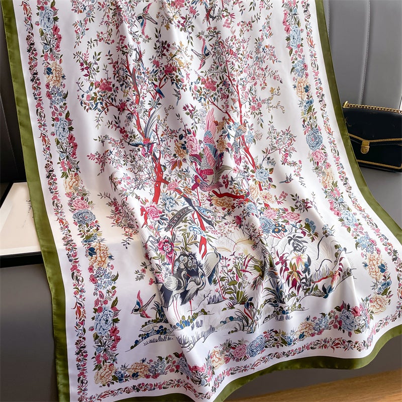 Artificial silk scarf new autumn and winter elegant silk scarf large size travel photography sunscreen shawl women''s scarf wholesale - Image 1