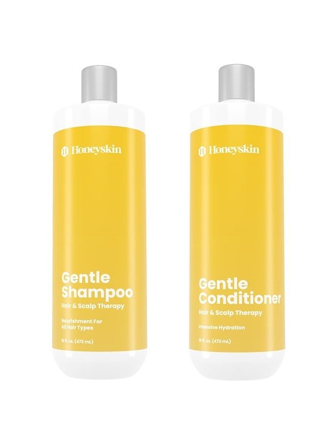 Honeyskin Hair Growth Shampoo and Conditioner Set with Coconut Oil, Manuka Honey & Aloe Vera - Hair Care for Dry & Sensitive Scalp - Sulfate Free Shampoo and Conditioner for Color Treated Hair (16oz) - Image 1