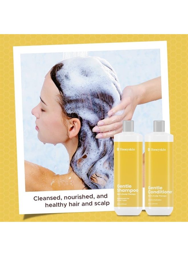 Honeyskin Hair Growth Shampoo and Conditioner Set with Coconut Oil, Manuka Honey & Aloe Vera - Hair Care for Dry & Sensitive Scalp - Sulfate Free Shampoo and Conditioner for Color Treated Hair (16oz) - Image 5