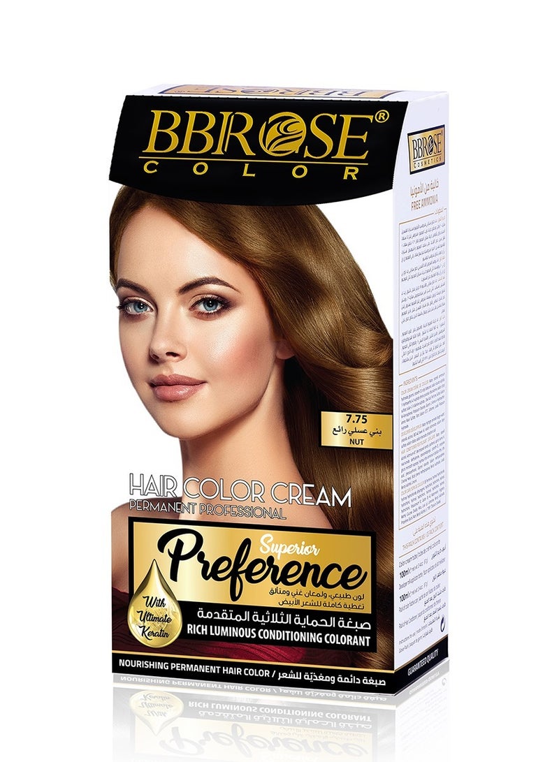 BBROSE Hair Color Cream Professional Preference 7.75 Nut, Rich Luminous Conditioning Colorant 100ml - Image 1