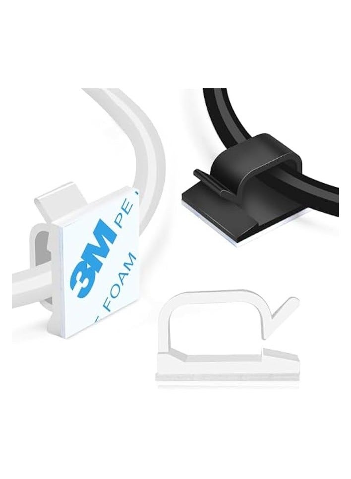 erorex 100 PCS Adhesive Cable Clips,Upgraded Wall Wire Clips for Cable Management,Cable Management Staples for Under Desk, Car, Wall, TV, PC, Ethernet(Large, 50pcs White&50pcs Black) - Image 1