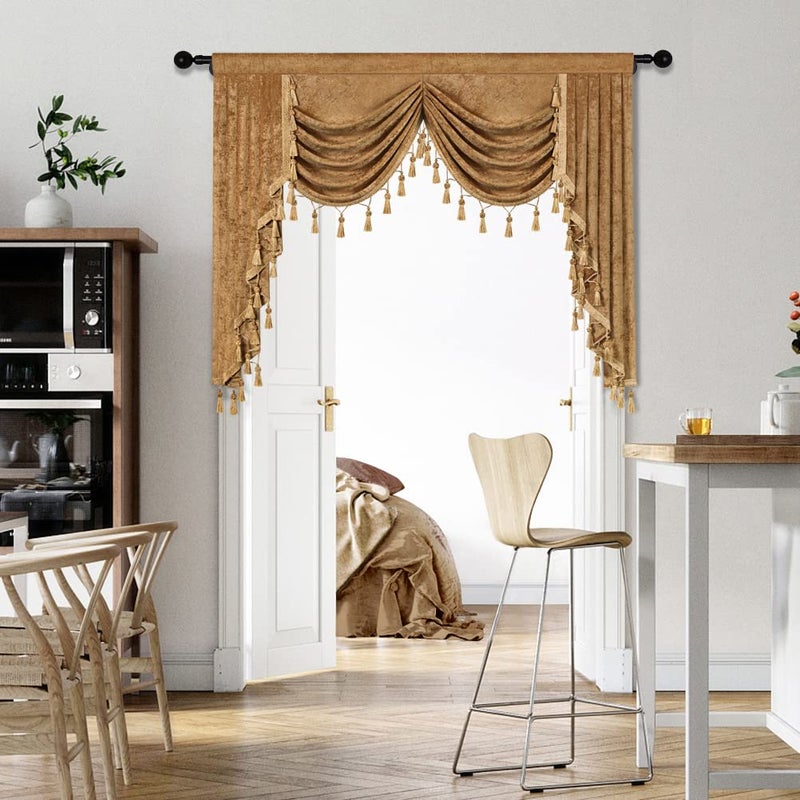ELKCA ELKCA Thick Chenille Window Curtains Valance for Living Room Bronze Waterfall Valance for BedroomRod Pocket Bronze W59 