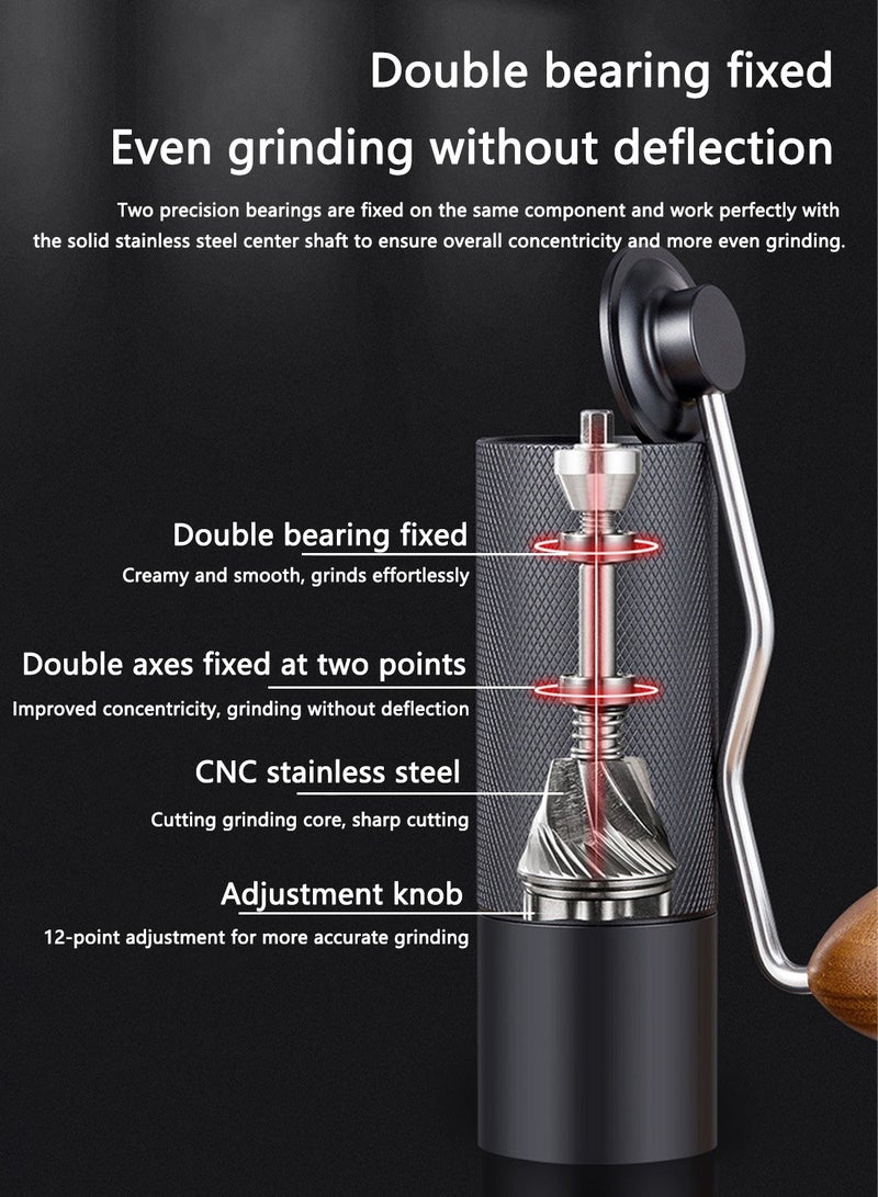 مطحنة قهوة يدوية مع مخروط من الفولاذ المقاوم للصدأ 5 نجوم لمطحنة قهوة مكبس فرنسي موكا إسبريسو بتصميم خارجي قابل للتعديل (أسود) - Image 2