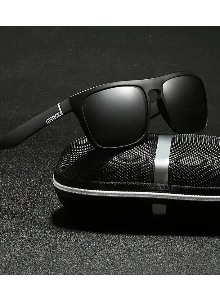 POLITE Black Polarized Square Sunglasses for Men & Women, Polarized Fashion Glasses, For hiking, Sports, Driving, Everyday use - Image 1