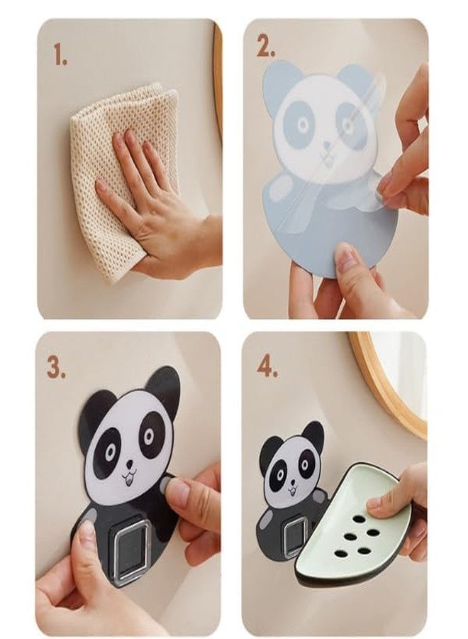 GRAVINO Self Draining Panda Shape Cute Soap Plastic Dish Adhesive Waterproof Wall Mounted Bar Soap Dish Holder Organizer Rack Hanging Bathroom Soap Tray for Bathroom (Pack of 1) - Image 3