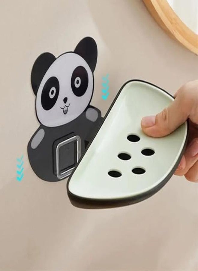 GRAVINO Self Draining Panda Shape Cute Soap Plastic Dish Adhesive Waterproof Wall Mounted Bar Soap Dish Holder Organizer Rack Hanging Bathroom Soap Tray for Bathroom (Pack of 1) - Image 1