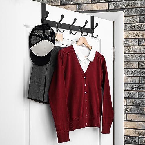 TICONN Over The Door Hooks, 5 Heavy Duty Tri Coat Rack All Metal Coat Hanger for Bathroom Bedroom Dorm (Matte Black, 1PK, Fit 1-3/8" Doors) - Image 4