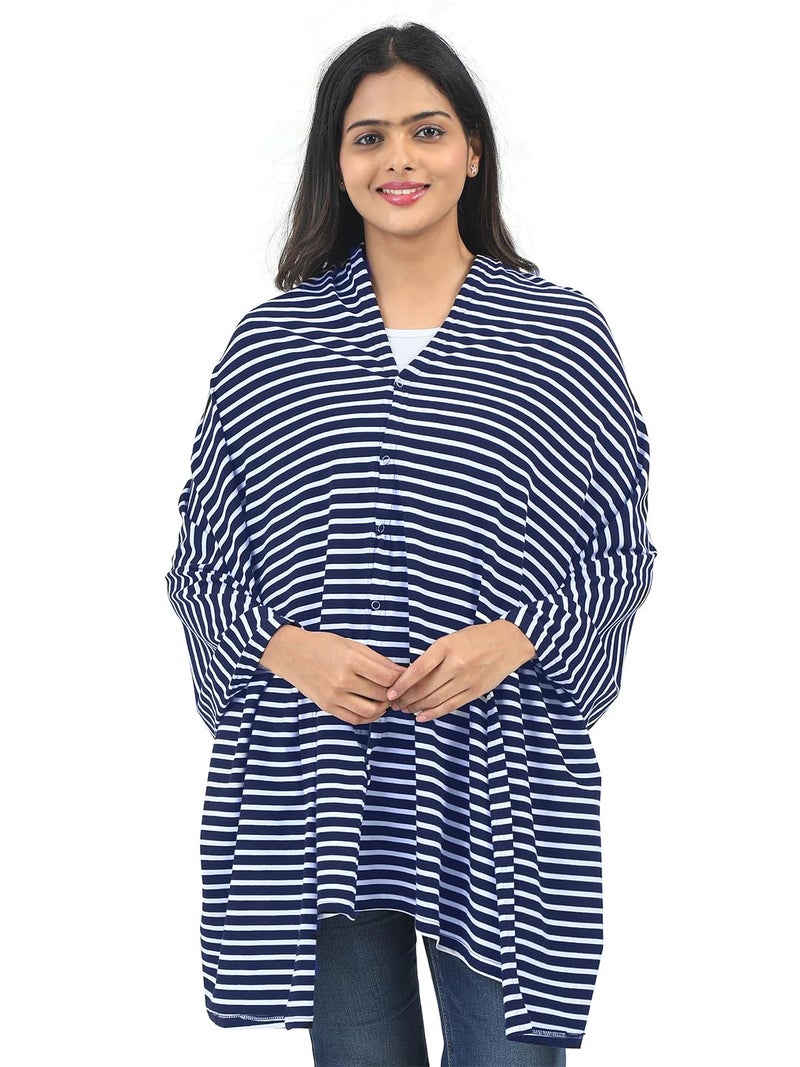 KOWSI Soft Mother's Nursing & Feeding Shawl Feeding Cloak (Navy Stripes) - Image 3