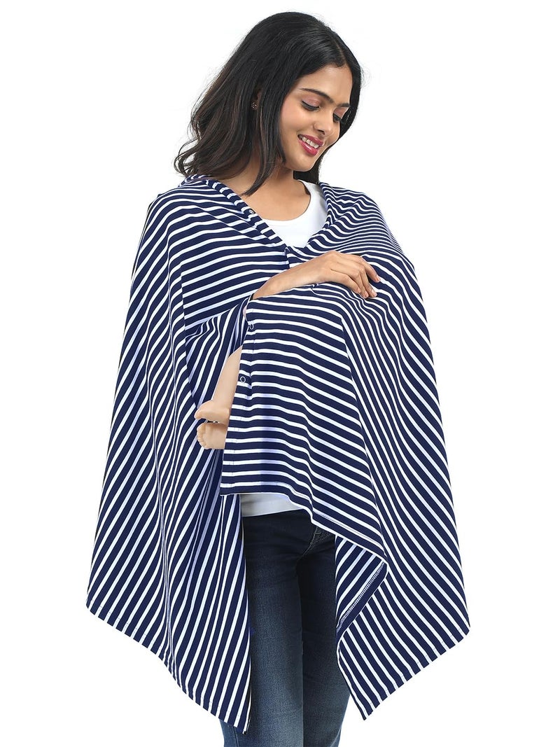KOWSI Soft Mother's Nursing & Feeding Shawl Feeding Cloak (Navy Stripes) - Image 1