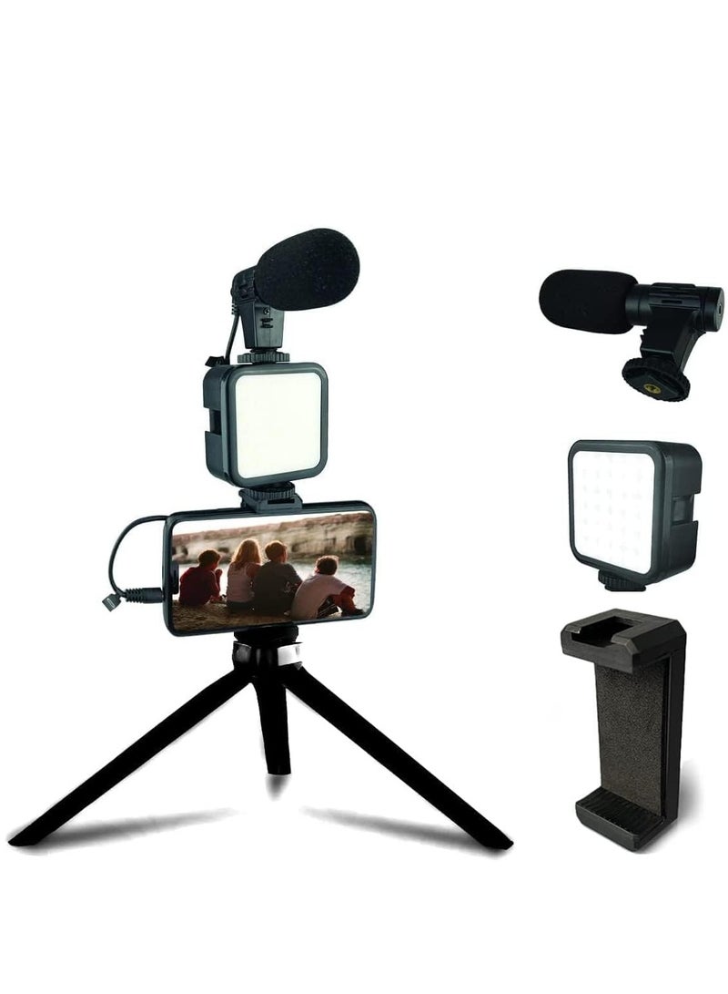مجموعة مدونات الفيديو للمبتدئين لاجهزة ايفون واندرويد مع حامل ثلاثي القوائم 10 انش و36 مصباح LED وحامل جوال وميكروفون بندقية صغيرة للبث المباشر ومكالمات الفيديو ومدونات الفيديو ويوتيوب - Image 1