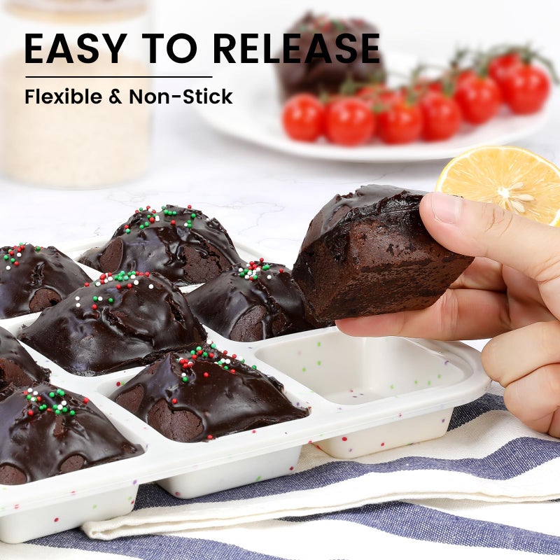 Vinino Silicone Brownie Pan With Dividers, 2 Pack Mini Loaf Pan for Baking Individual, Nonstick 12 Cups Square Muffin Cupcake Pans with Metal Reinforced Frame-Cream - Image 3