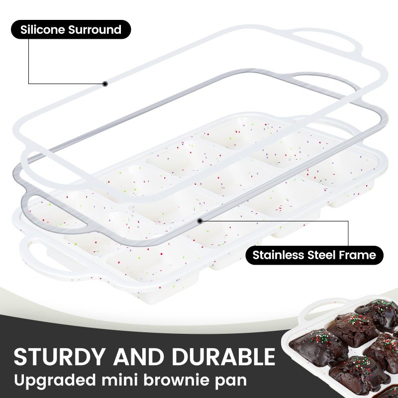 Vinino Silicone Brownie Pan With Dividers, 2 Pack Mini Loaf Pan for Baking Individual, Nonstick 12 Cups Square Muffin Cupcake Pans with Metal Reinforced Frame-Cream - Image 2