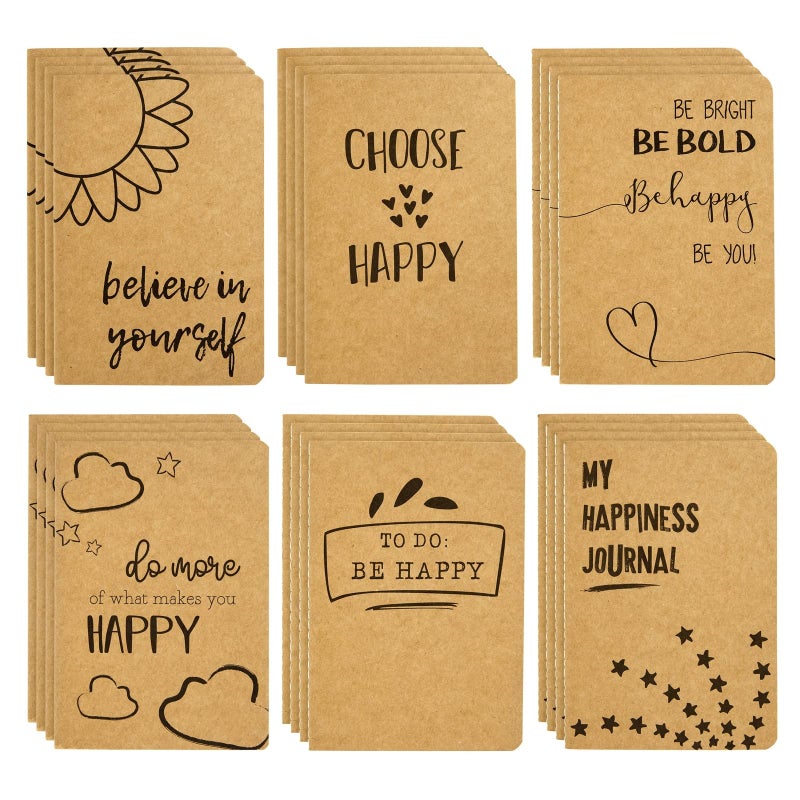 Paper Junkie Bulk Journals - 24-Pack A6 Kraft Soft Cover Notebooks, 80 Ruled Pages - Flat Sewn Binding & Cover Quotes - Mini Notebooks for Writing, Travel Journal & Teacher Supplies - Image 1