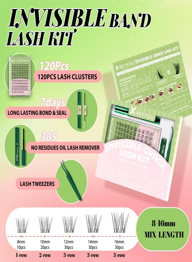 KEYYOU Fairy Venus Lash Clusters Kit Venus Lash Extension Kit C Curl 120Pcs Eyelash Extension Wispy Natural Invisible Band with Waterproof DIY at Home(Venus-C-8-18MIX) - Image 2