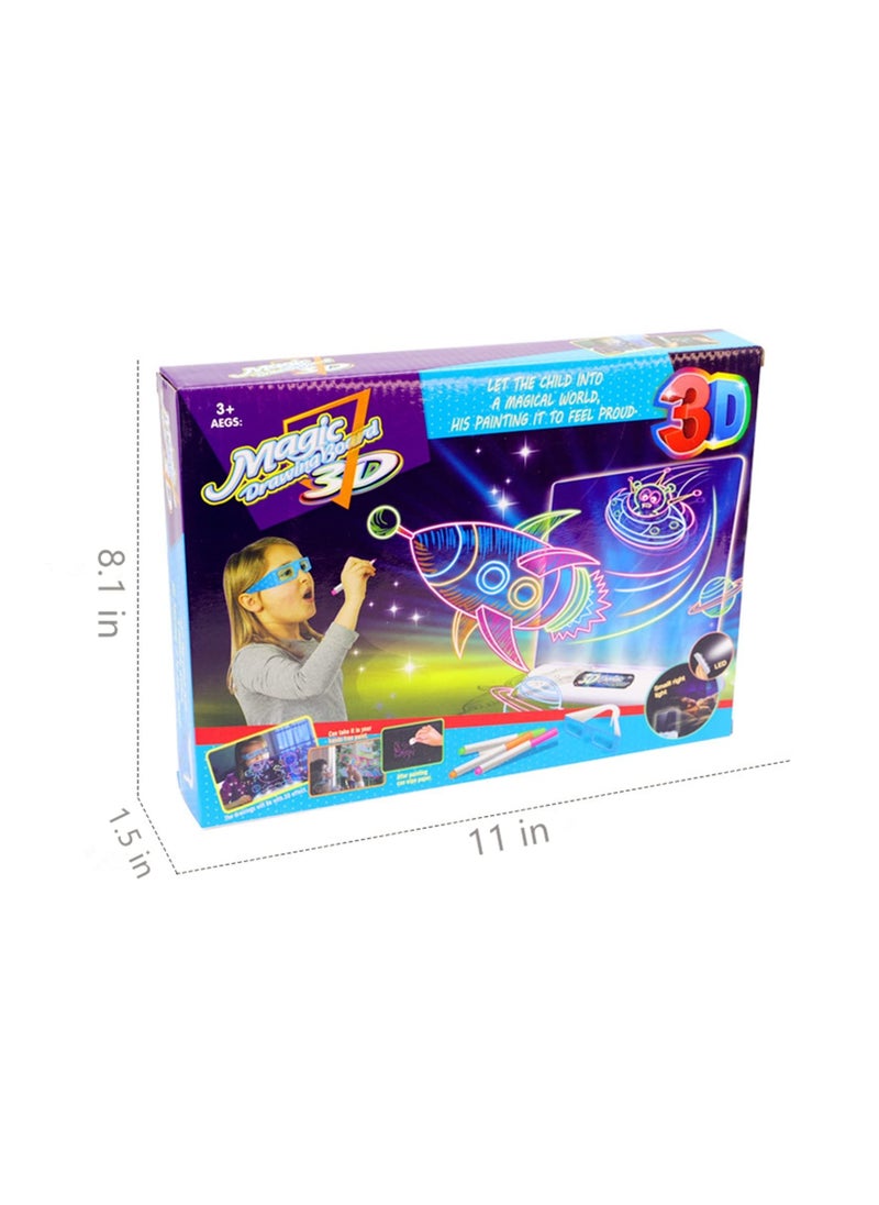 Generic - 3D Drawing Tablet for Kids, Erasable LED Glow Doodle Board, Translucent Light-Up Writing Tablet, Educational Learning Toy for Boys u0026 Girls (Battery-Free) - Image 1