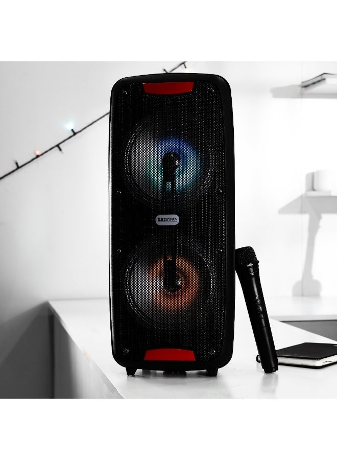 Krypton Portable Rechargeable Bluetooth Speaker KNMS5398 with Wireless Mic & Remote, 40000W PMPO, TWS Function, USB/TF/SD/AUX/FM, LED Display & Party Lights, Indoor & Outdoor Use – Black - Image 1